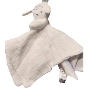 Carters Baby White Cotton Muslin Lamb Sheep Lovey Plush Soft Blanket Plush NWT